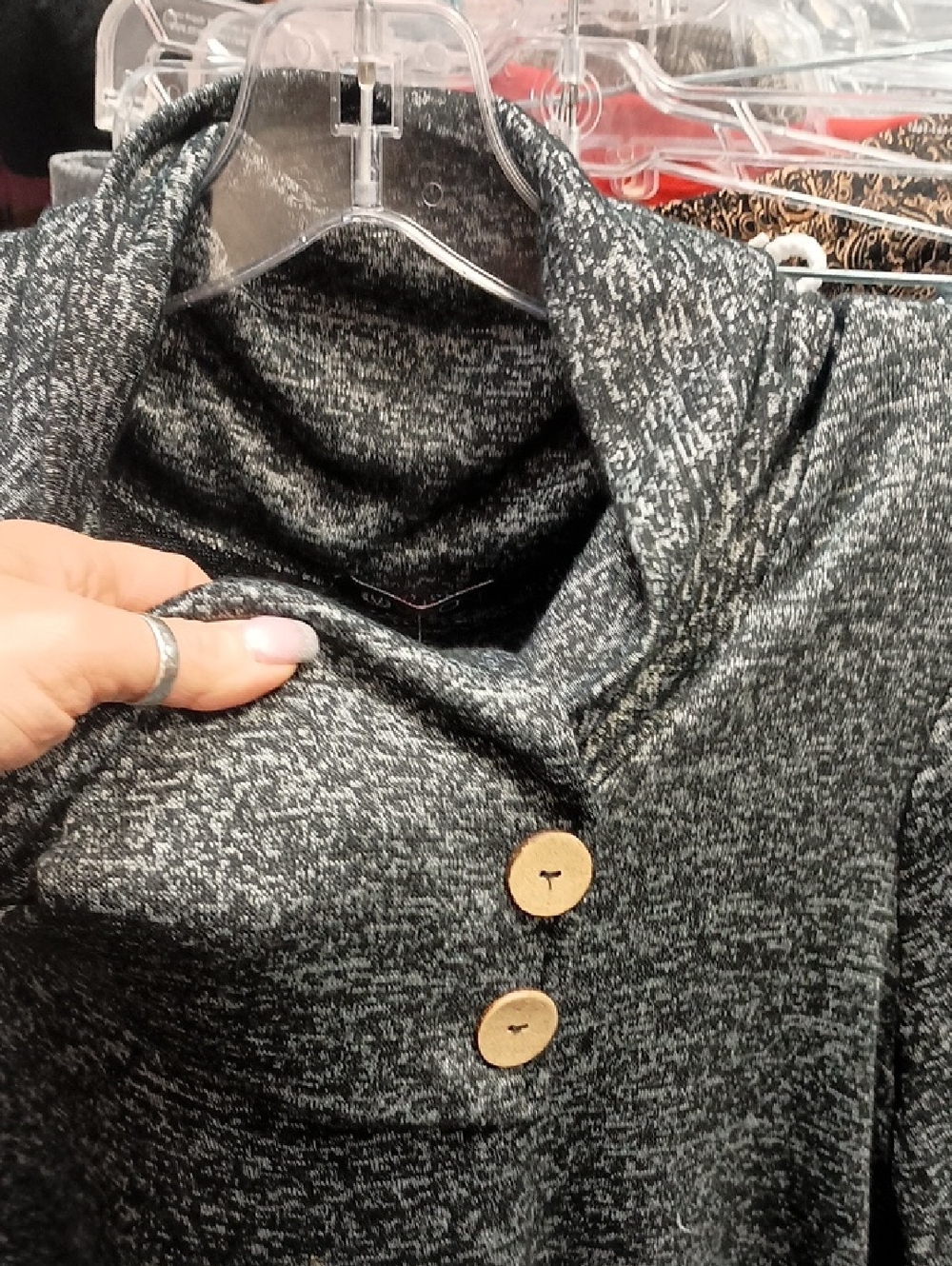Women's Long Sleeve Cowl Neck Pullover - Black Heather